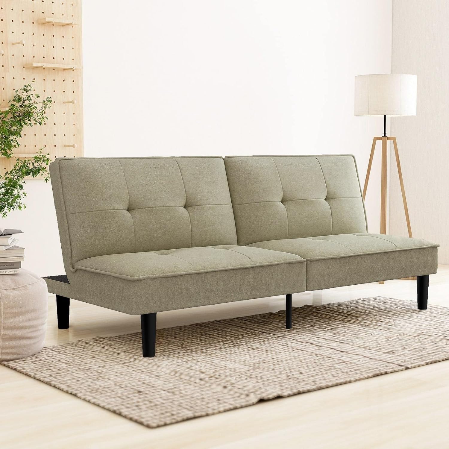 Convertible Sofa Bed, Futon Sleeper with Adjustable Backrest, Stylish Armless Recliner Couch for Small Space, Medium Green