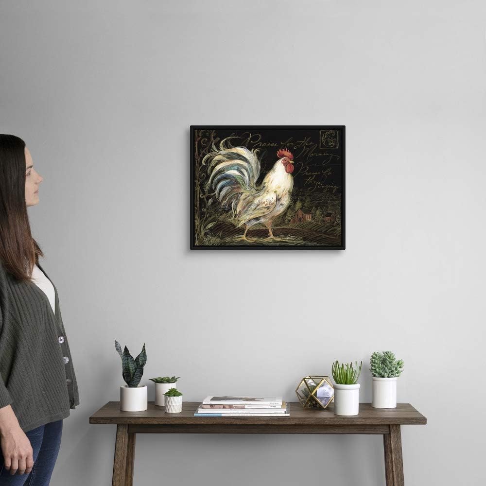 Rooster on Black Black Float Frame Canvas Art, Rooster Artwork