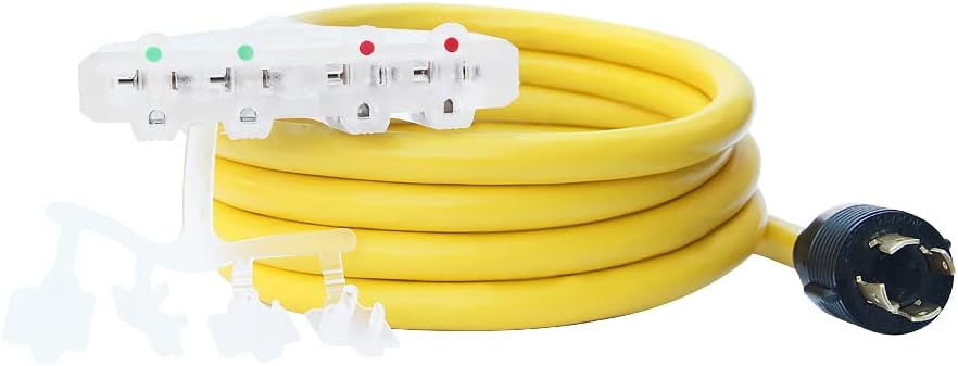 ExiBryony NEMA L14-30 to Four 5-20R Generator Locking Cord,10 Gauge Distribution Cord,Generator Adapter with Power Indicator, Household Cable with UL Listed,125/250V,7500W,4Prong,10FT Pack of 2