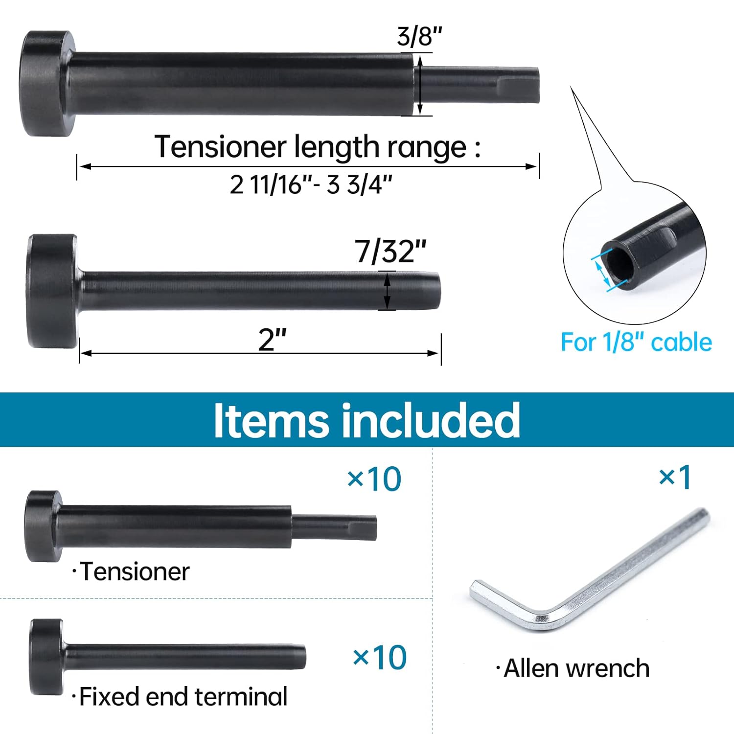 Muzata 10Pair Black Invisible Cable Railing kit 1/8