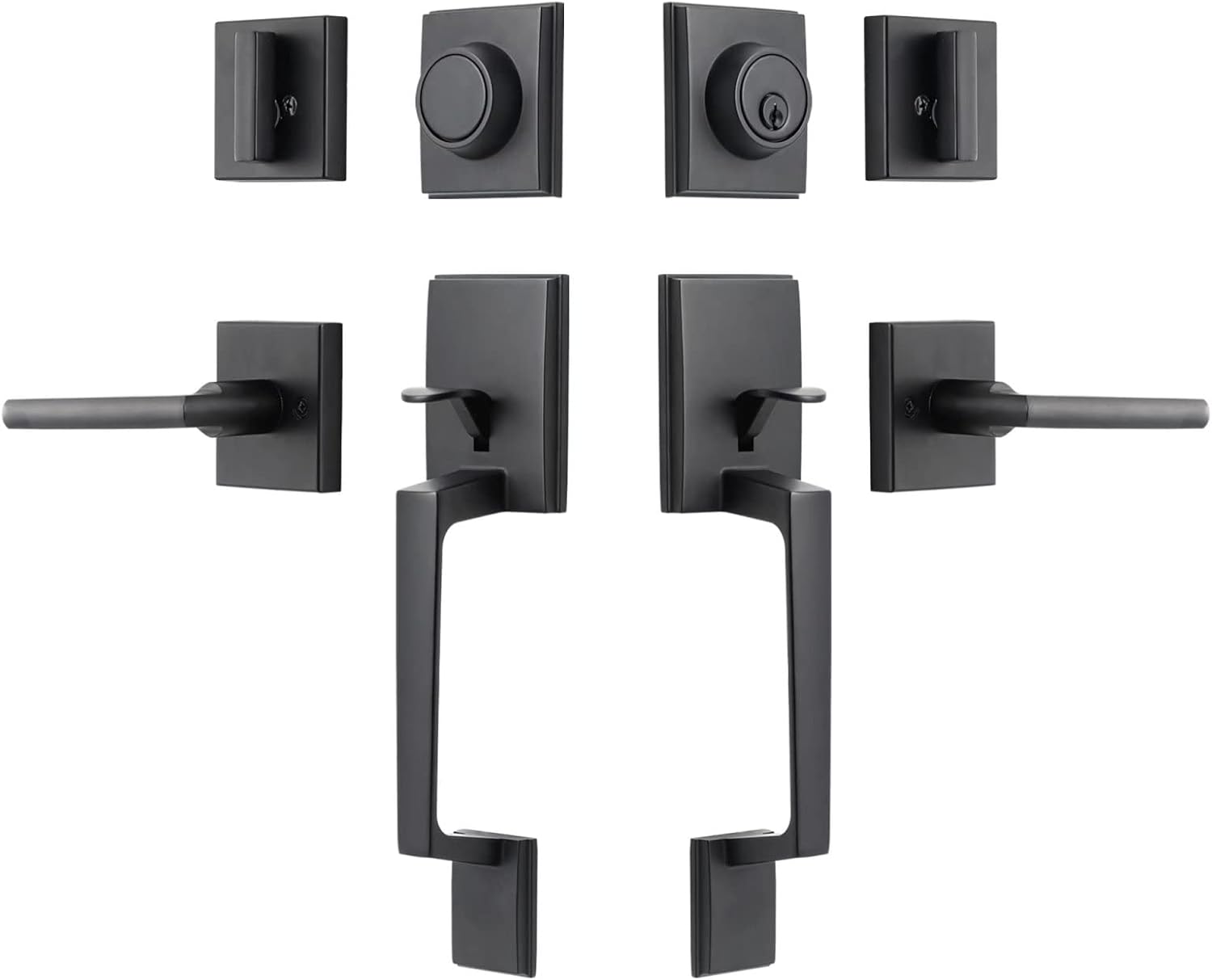 KIAYACI Front Door Handle Sets with Deadbolt Lock Set Door Entry Door Locksets Single Cylinder HandleSet Curved Handle Lower Half Grip Round Knob, Black