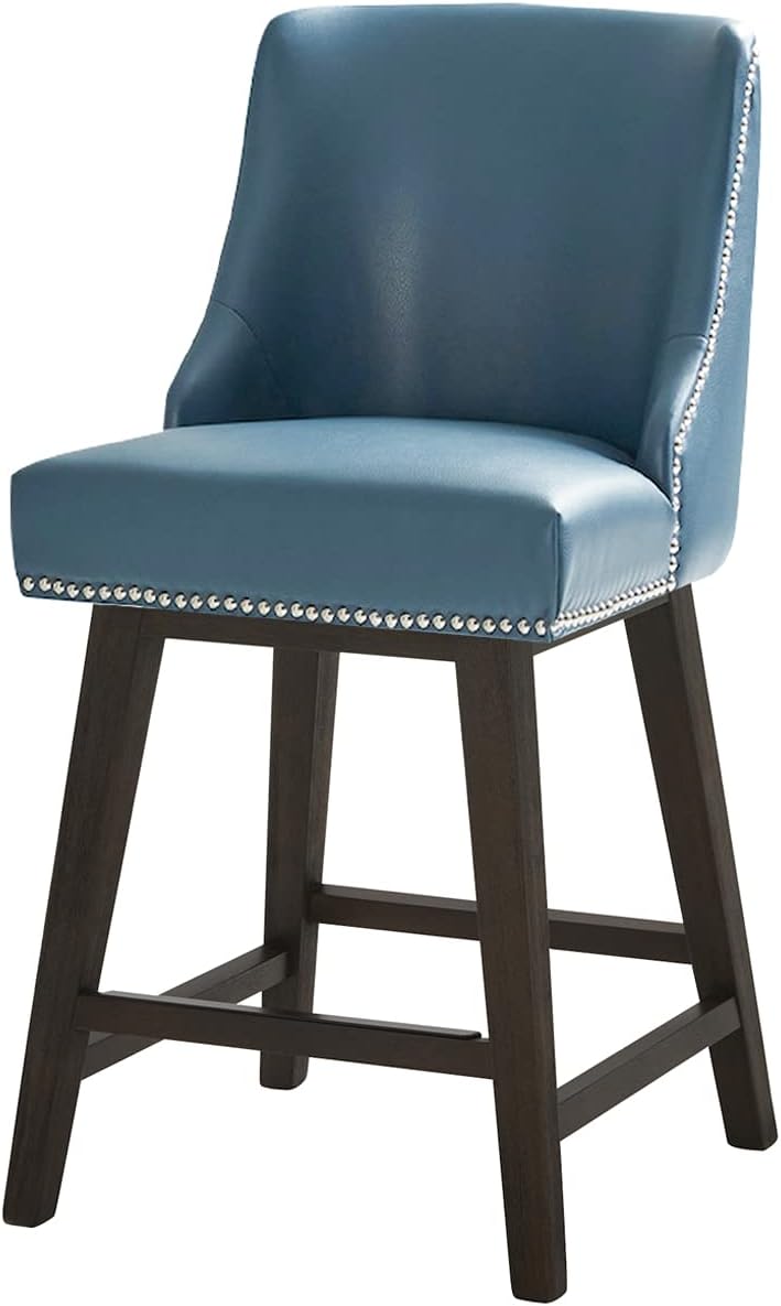 Spruce & Spring Counter Height Bar Stools 360&deg; Swivel Barstools with Back Nailhead Solid Wood Legs, 26 Inch (Fabric 26 inch, Ivory White)