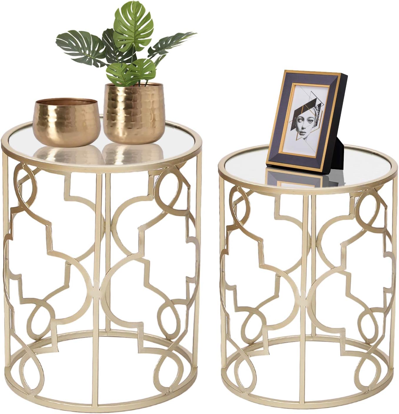 ELEGAN Luxury Classic Metal Accent Nesting Night Side End Table (Set of 2) (Golden Simple)