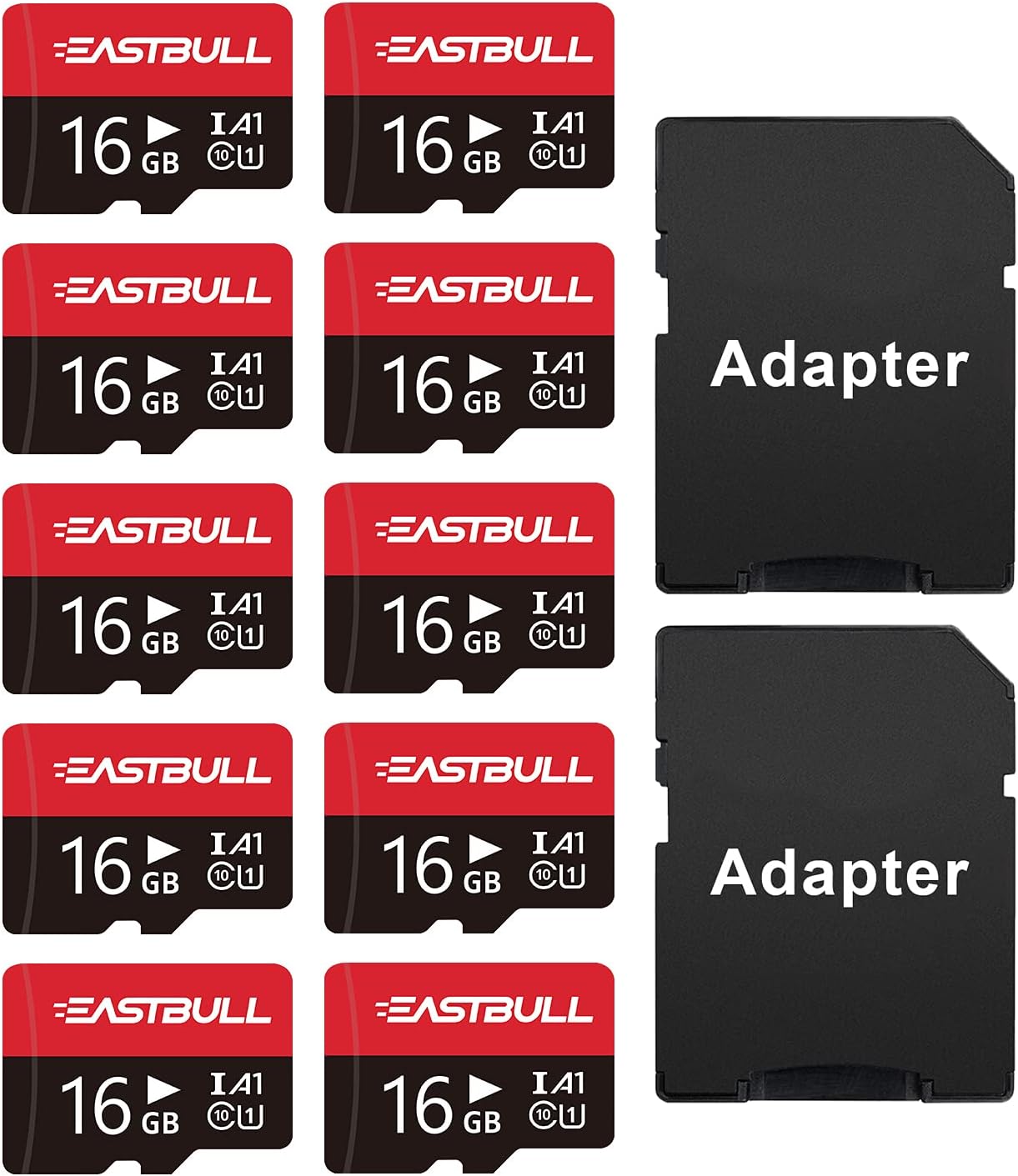 EASTBULL 8GB 10-Pack Micro SD Cards, SD Memory Cards 8GB Full HD Video 90MB/s UHS-I U1 Micro SDHC Class 10 for Surveillance Security Cam Action Camera (10 Units and 2 Adapters)