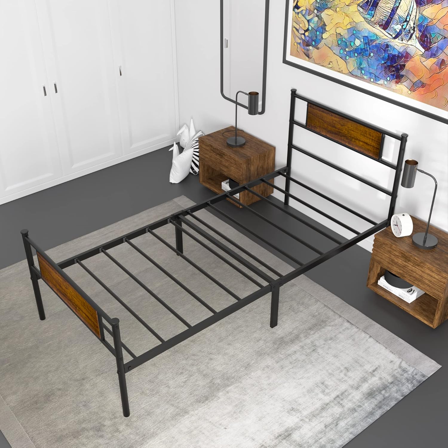 Weehom Twin Bed Frame with Headboard, 12.7 Inch Metal Platform Bed Frames No Box Spring Needed, Black Single Bed Heavy Duty Steel Slat Support, Easy Assembly