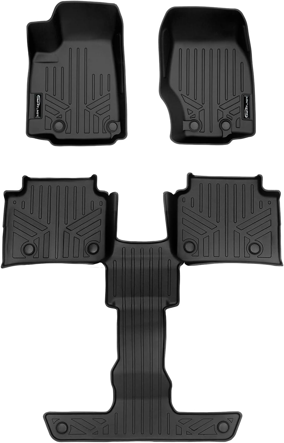 SMARTLINER All Weather Custom Fit Black 3 Row Floor Mat Liner Set Compatible with 2021-2023 Jeep Grand Cherokee L with 2nd Bucket Seats Without Center Console