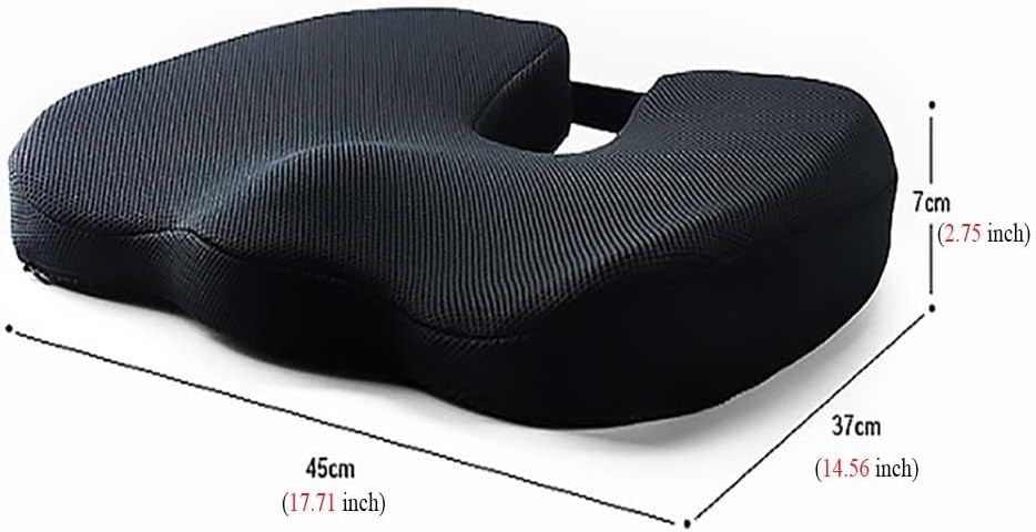 JCHENG Seat Cushion, Chair Cushion for Long Sitting, Strap for Fixing, Memory Foam, Pressure & Tailbone Pain Relief, Comfortable Butt Pad, Black
