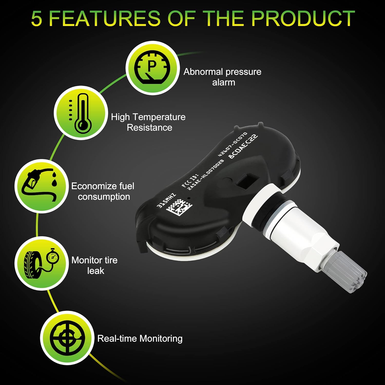 RENECTIV TPMS Sensor,315MHz Tire Pressure Monitor Sensor Replacement for 08-17 Toyota Sequoia,07-20 Toyota Sienna,07-17 Toyota Tundra Repalce#42607-0C070,42607-0C050,42607-0C030,42607-08010(4PCS) Pack of 2