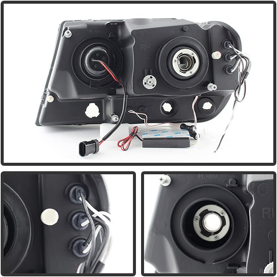 ACANII - For 1999-2004 Jeep Grand Cherokee LED CCFL Halo Black Housing Projector Headlights Headlamps, Driver & Passenge