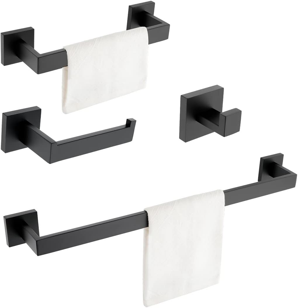 MOLAPA Matte Black Bathroom Hardware Accessories Set, Include 24 Inch & 12.2 Inch Towel Bars, 4-Pieces Complete Pack of 2