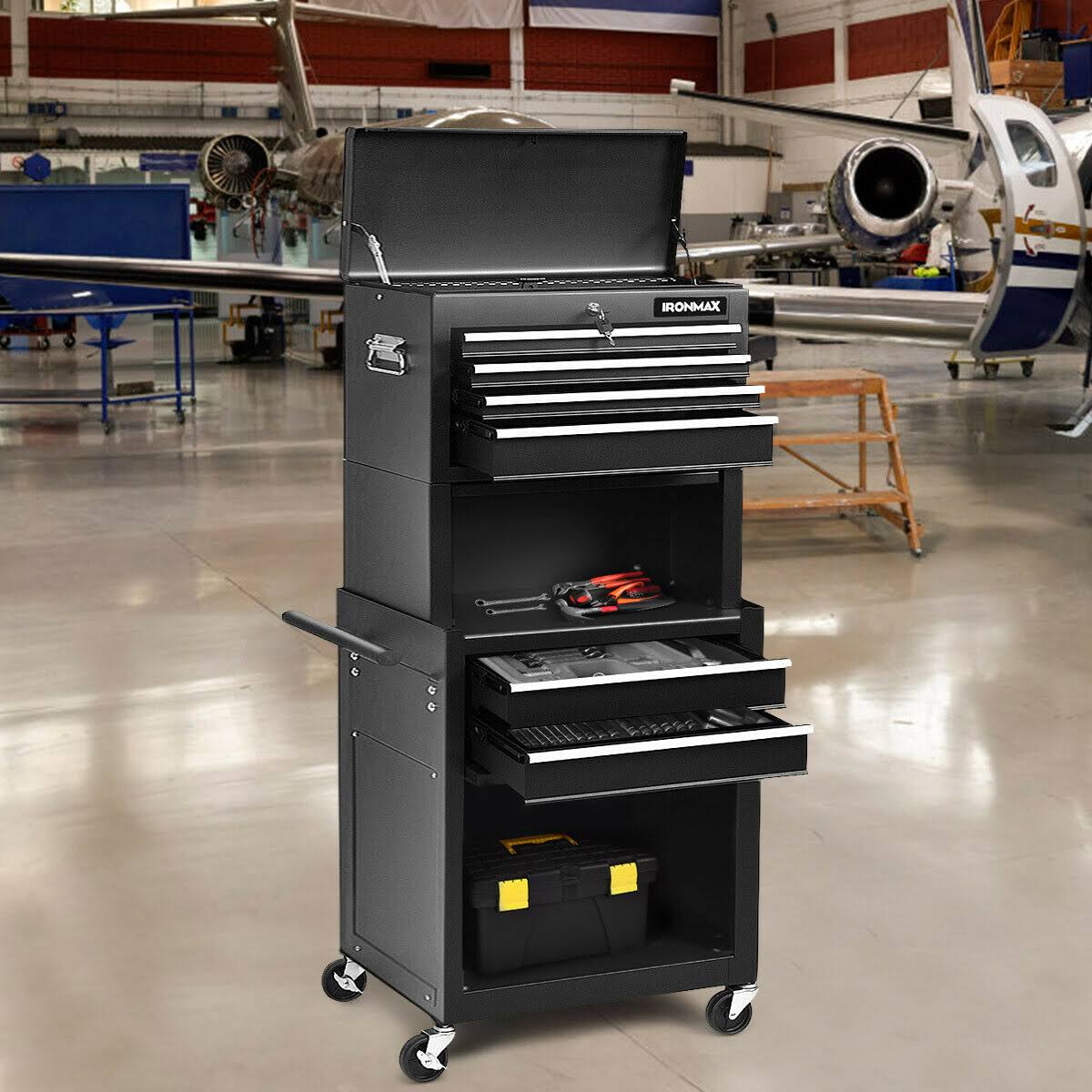 6-Drawer Tool Chest w/ Heightening Cabinet-Black