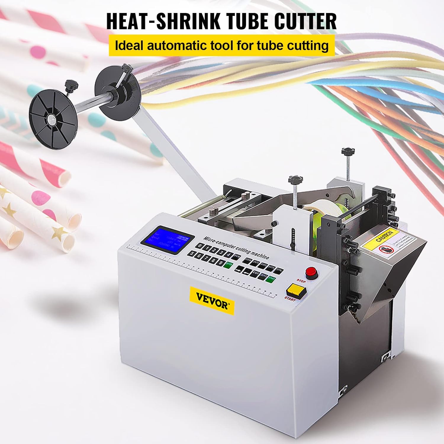 Mophorn Automatic Heat-Shrink Tube Cutting Machine 250W YS100 Tube Cable Pipe Cutter Precise Efficient Tube Cable Pipe Cutter Cutting Machine for Sleeve, Rubber/Plastic Tube, Small Wire, Sheet, Film