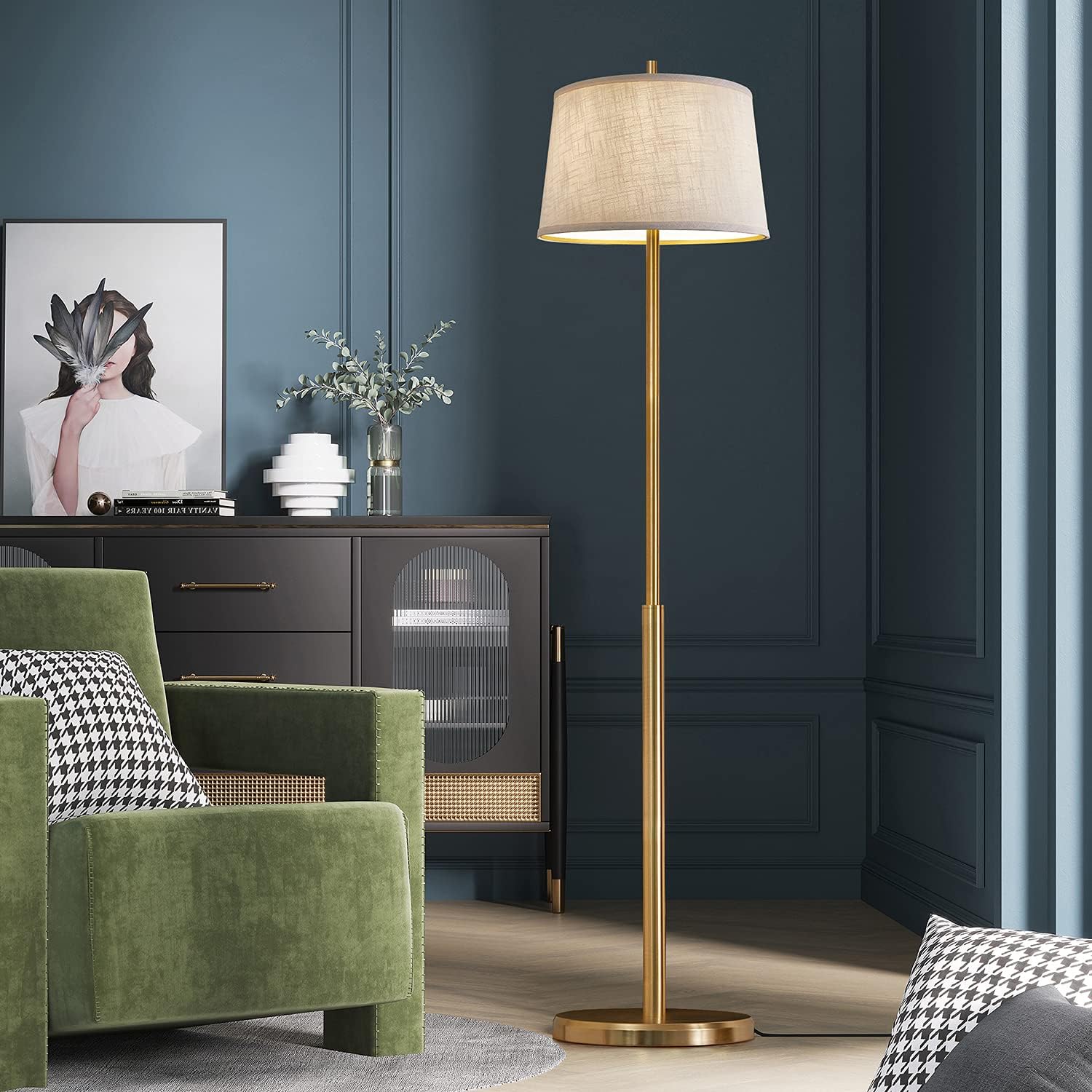 Oneach Modern Floor Lamp for Living Room 62&rsquo;H Contemporary Standing Light for Bedrooms Office Minimalist Metal Gold Floor Lamp for Home Antique Brass