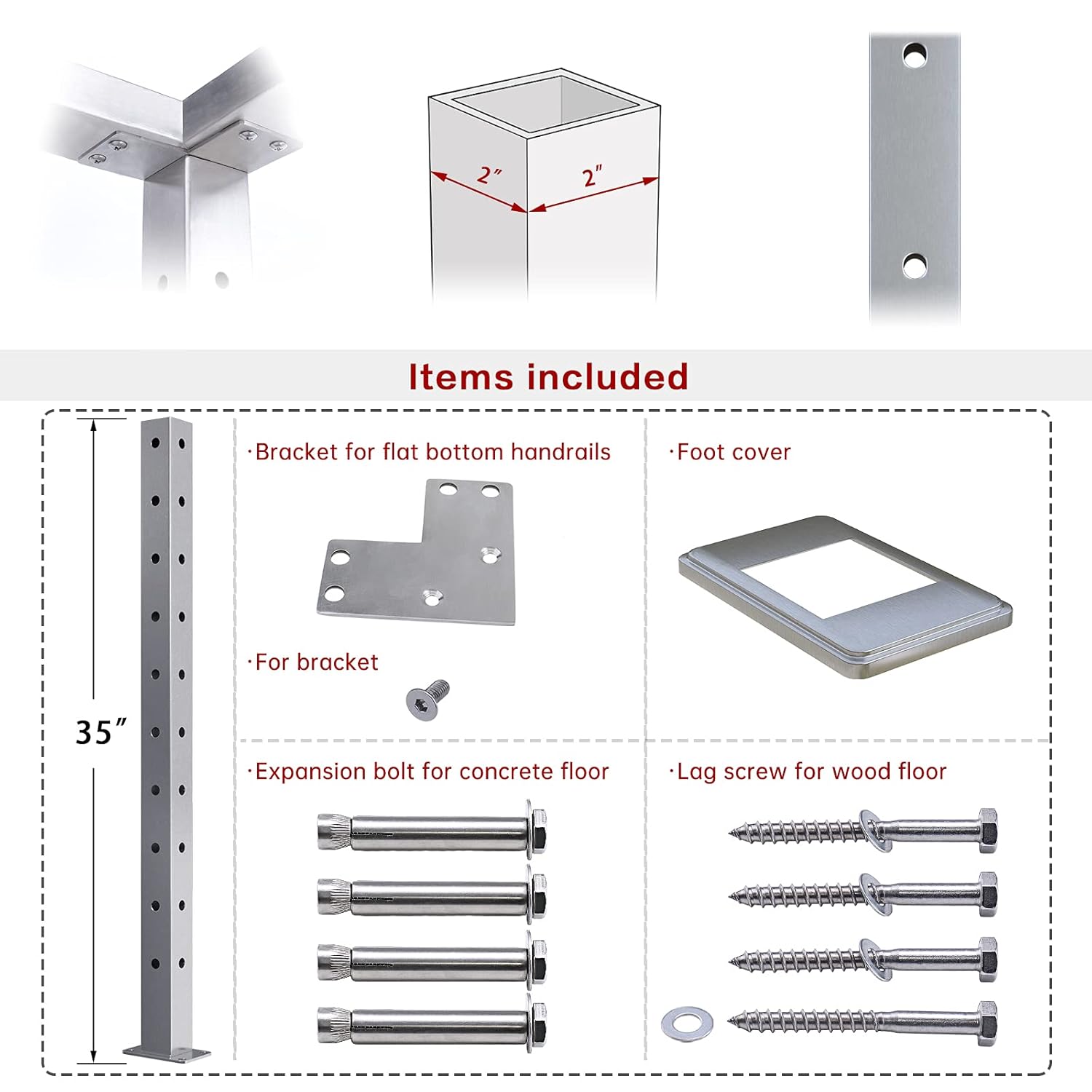 Muzata Cable Railing Corner Post Square Weldless Flat top 36