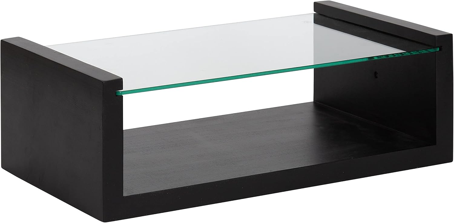 Kate and Laurel Holt Wood and Glass Wall Shelf, 18x10x6, Black