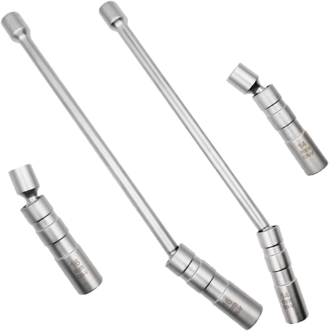 FUN-DRIVING 14mm & 16mm 3/8-inch Drive Magnetic Spark Plug Socket Set, Universal Joint 3/8-Inch Drive 12 PointSocket Removal Tool (16mm+14mm Short+Long,4 Pack)