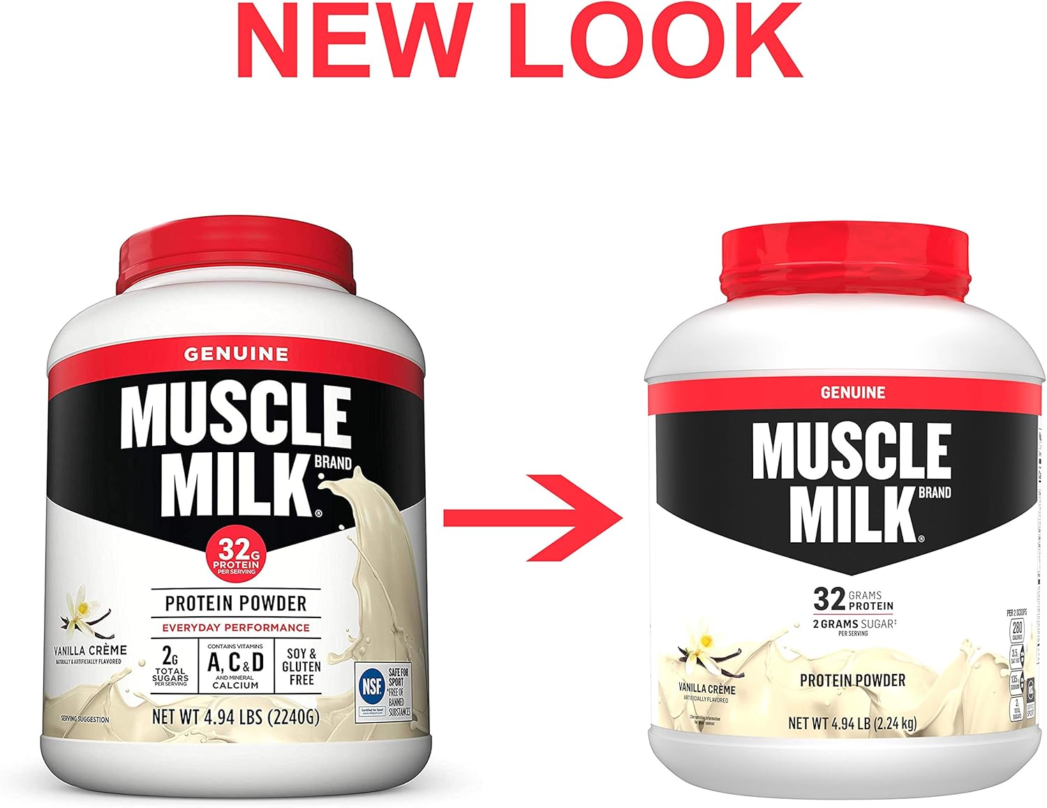 Muscle Milk Genuine Protein Powder, Vanilla Creme, 32g Protein, Amazon Exclusive, 4.94 Pound, 32 Servings Pack of 2