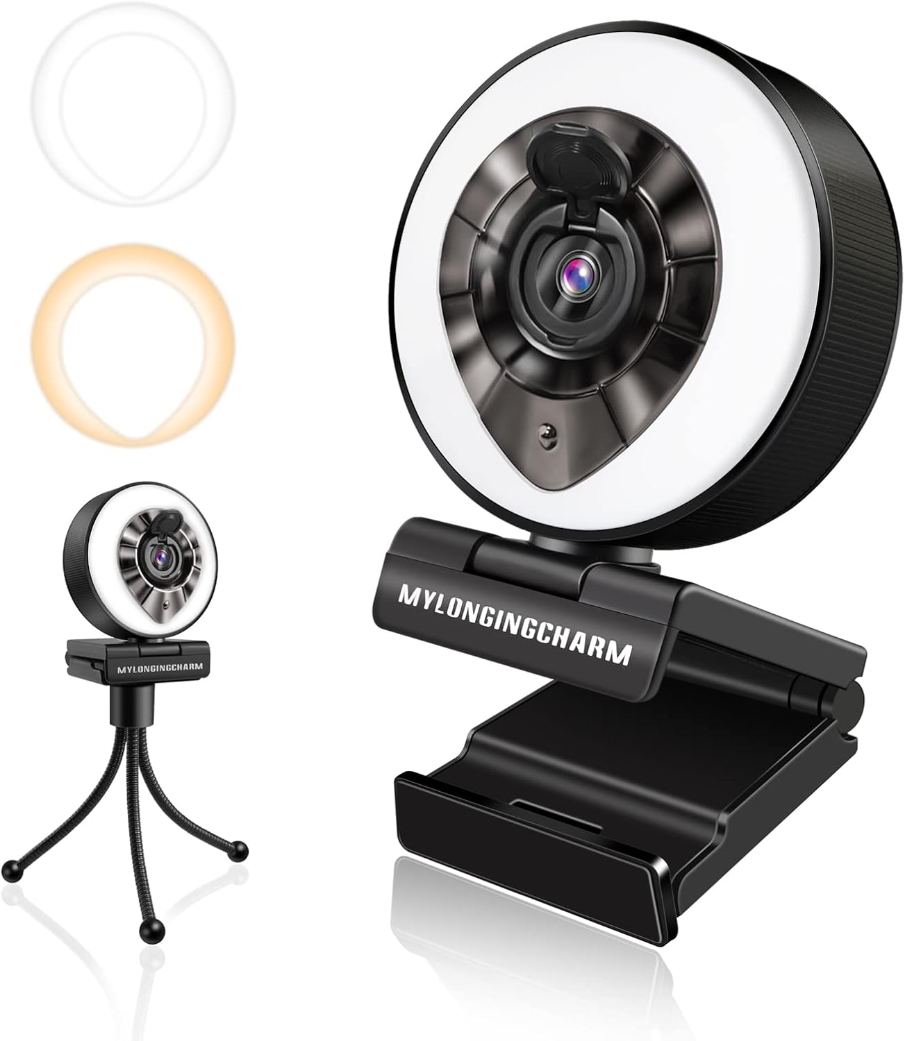 Webcam with Microphone and Light, 1080P Webcam with Privacy Cover & Tripod for PC Mac Laptop Desktop, Auto-Focus, USB Web Camera for Zoom Skype YouTube Video Conferencing