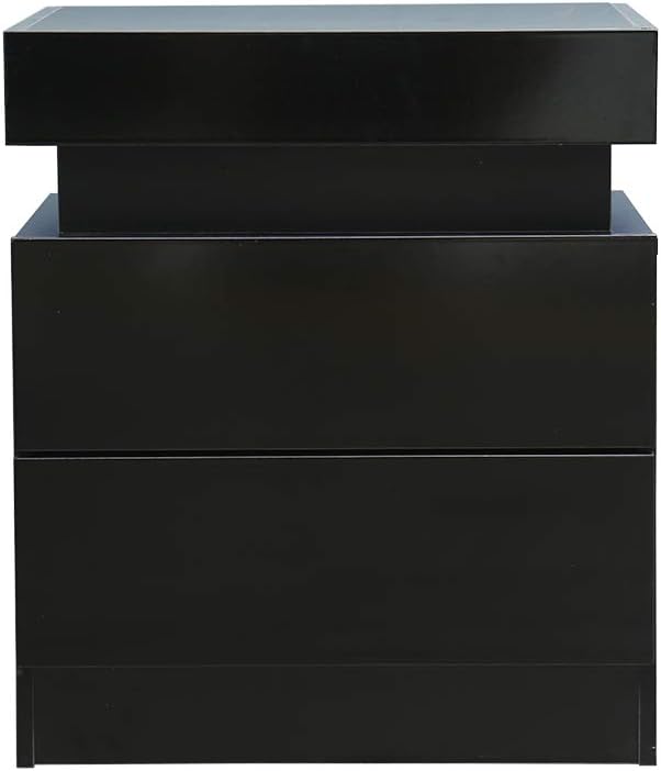 WINUS Bedroom LED Nightstand, Black/White Modern High Gloss LED Lights Nightstand Bedside End Table with 2 Drawers Table Cabinet with 2 Drawers (White)