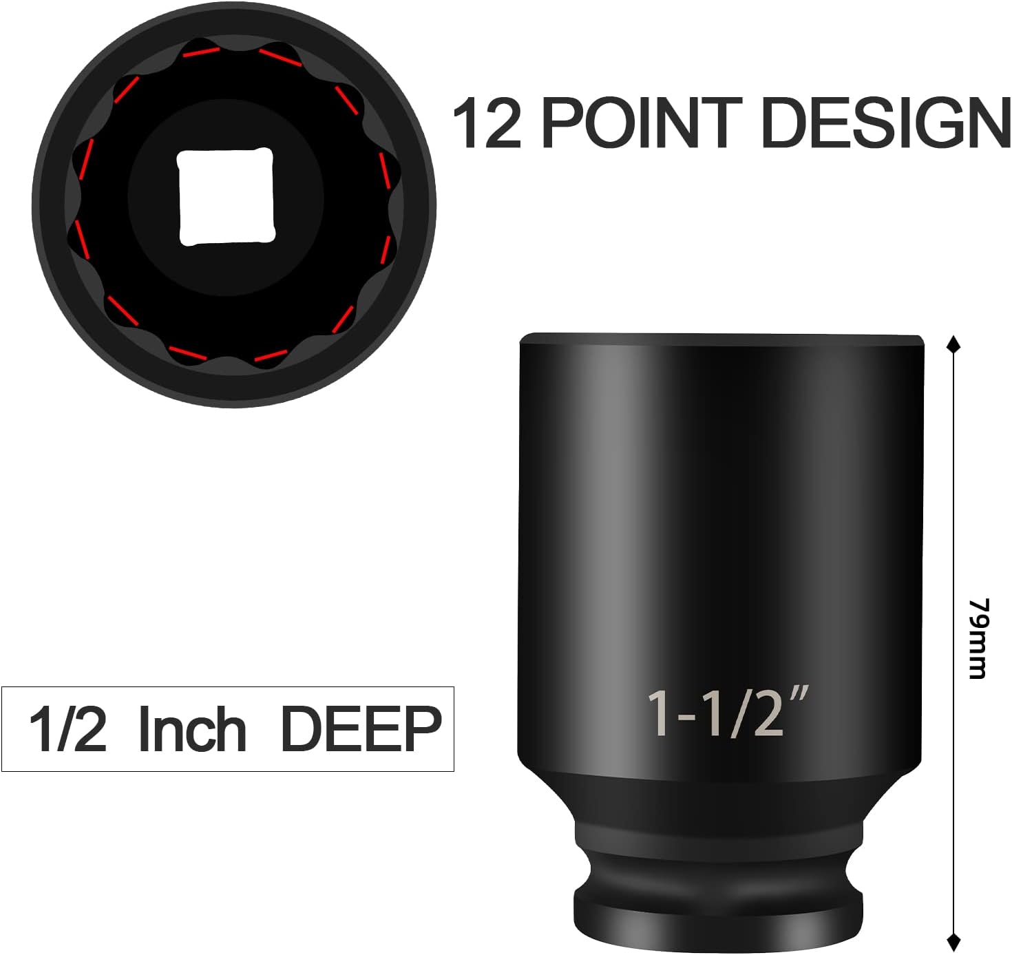 1/2-Inch Drive Deep Spindle Axle Nut Impact Socket Set, 1/2