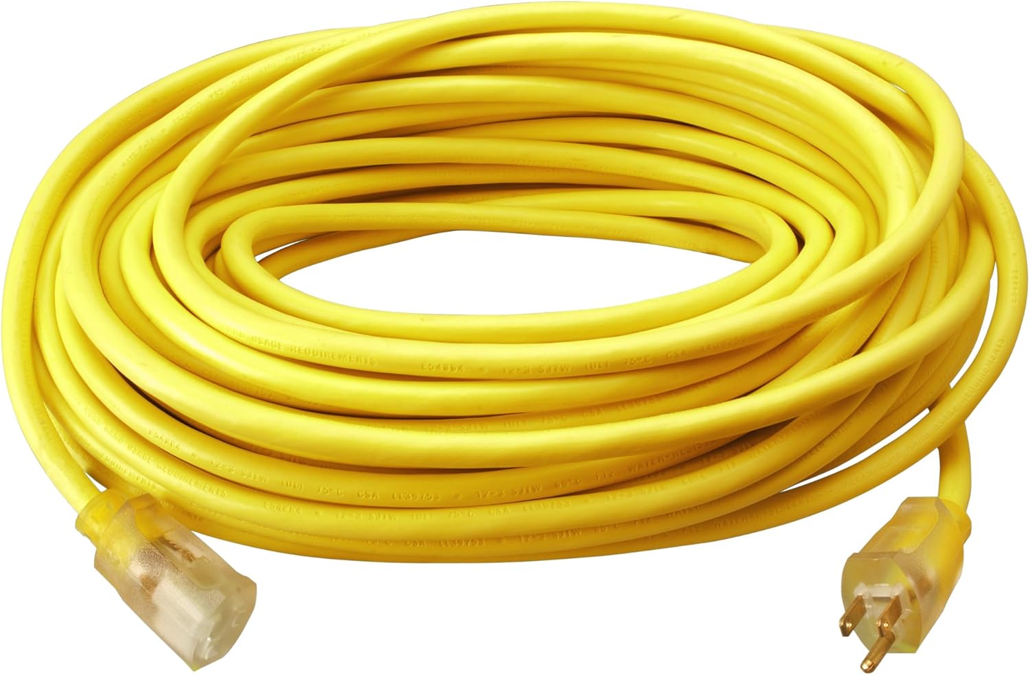 Southwire 2589 100-ft 12/3 SJTW Outdoor, Heavy Duty 3 Prong Power, Water Resistant Vinyl Jacket, for Commercial Use and Major Appliances Extension Cord, 100 ft, Yellow