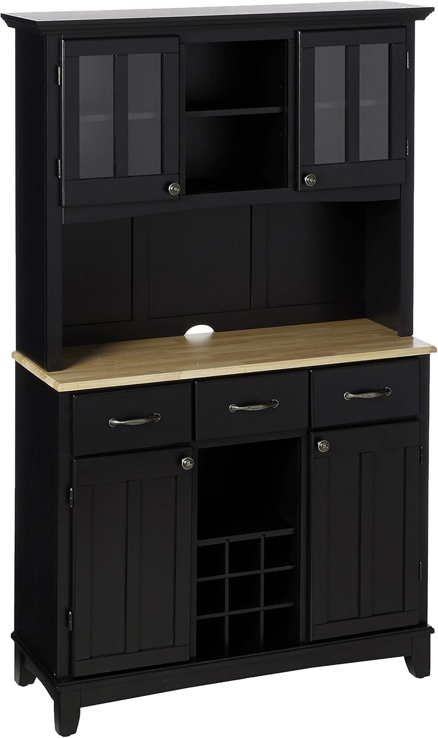 Homestyles Black Natural Wood Top Buffet Server and Hutch