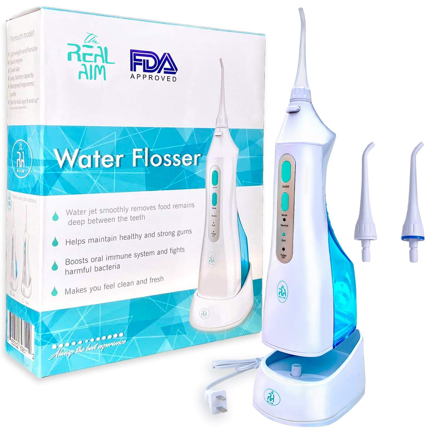 Cordless Water Flosser Portable Water Pick Teeth Cleaner Dental Oral Irrigator Travel Water Flossers for Teeth and Braces Water Floss Rechargeable Electric Flosser Long Lasting Battery&nbsp; (Blue)
