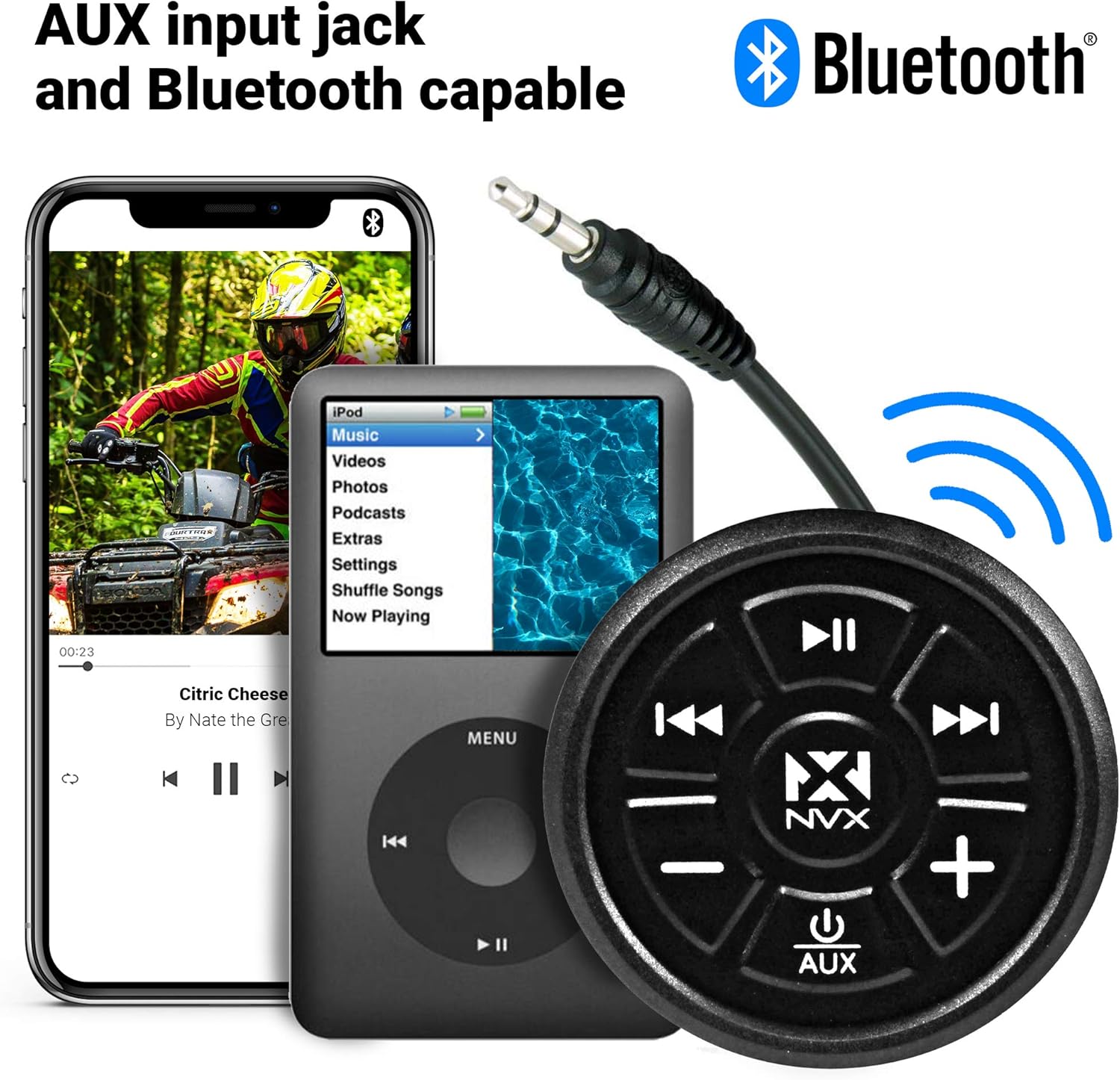 NVX XUBT4 Universal Marine Grade Bluetooth 4.0 Audio Receiver & Controller for Boats/Cars/ATV Pack of 2