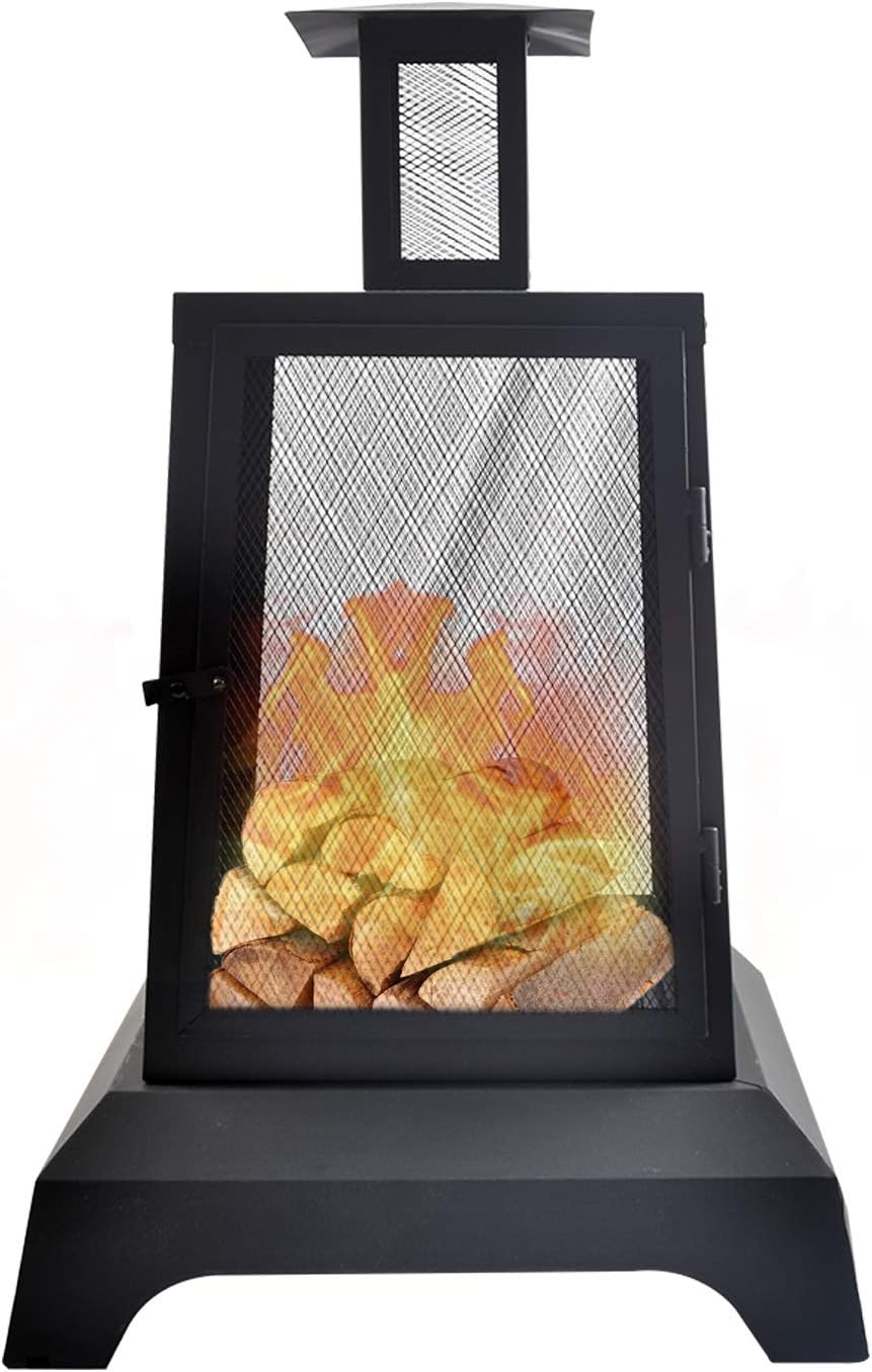Large Fire Pits Wood Burning 44'' High Chimineas Fire Pit Steel Big Outdoor Pagoda Style Firepits Bowl with Mesh Spark Screen Modern Firepits for Camping ,Backyard,Party