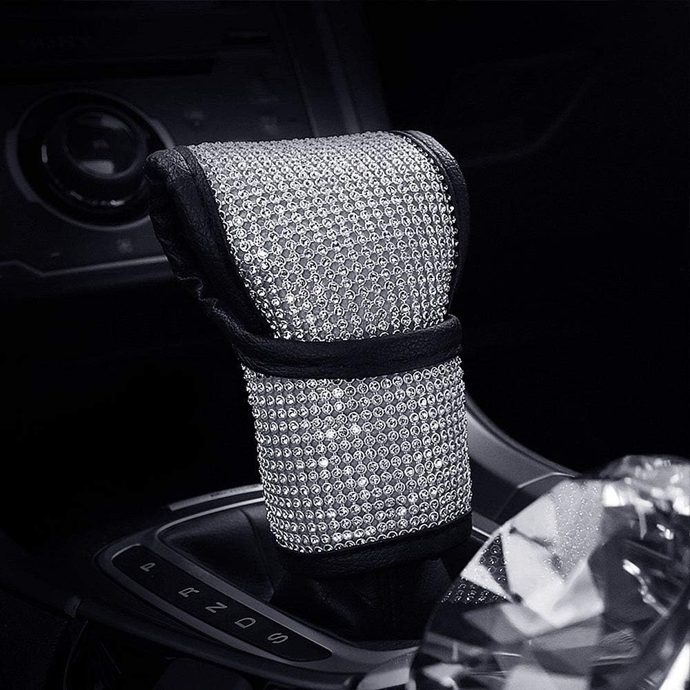 Fangfei 4pcs/Set Crystal Diamond Gear Shift Knob Cover, Seat Belt Cover, Handbrake Cover Car Bling Accessories Interior