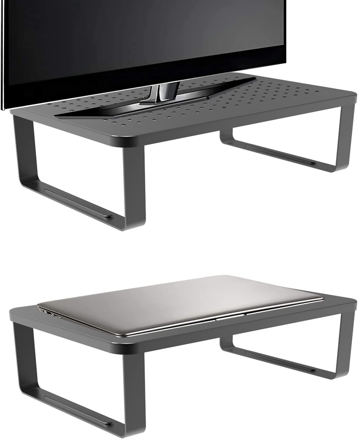 2-Pack Dual Monitor Stand with Ventilated Metal Top & Non-Skid Legs - Ideal for Laptop, Computer, iMac, PC, Printer & Accessories Riser. Sturdy Ergonomic Organizer for Home Office & Business