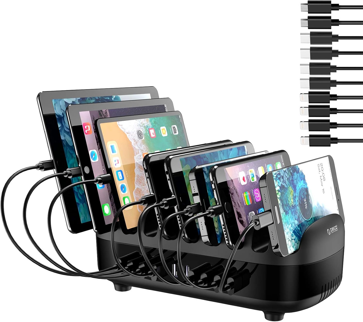 ORICO 7-Port USB Charging Station for Multiple Device USB Charging Dock Station Organizer for Phones, Smart Phones, Tablets and More(Cables not Included) Pack of 2