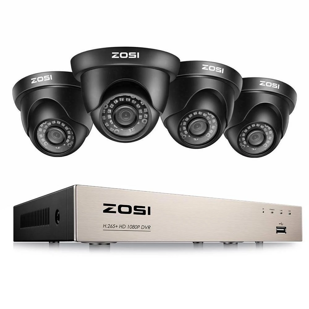ZOSI 8-Channel 1080p DVR Security Camera System with 4-Wired Black Dome Cameras