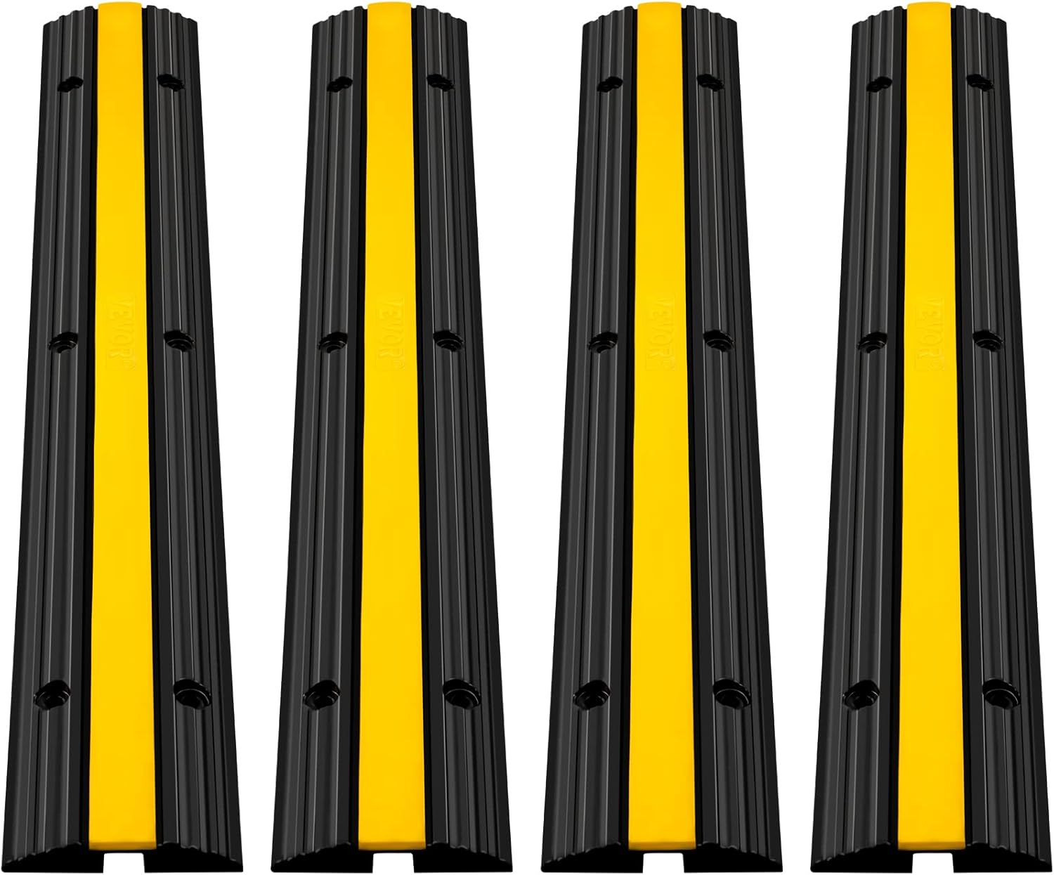Happybuy 4 Pack of 1-Channel Rubber Protector Heavy Duty 22046Lbs Load Capacity Wire Cord Cover Speed Bump Driveway Hose Cable Ramp Protective, 1channel-4pc-ramp, Black and Yellow Pack of 2
