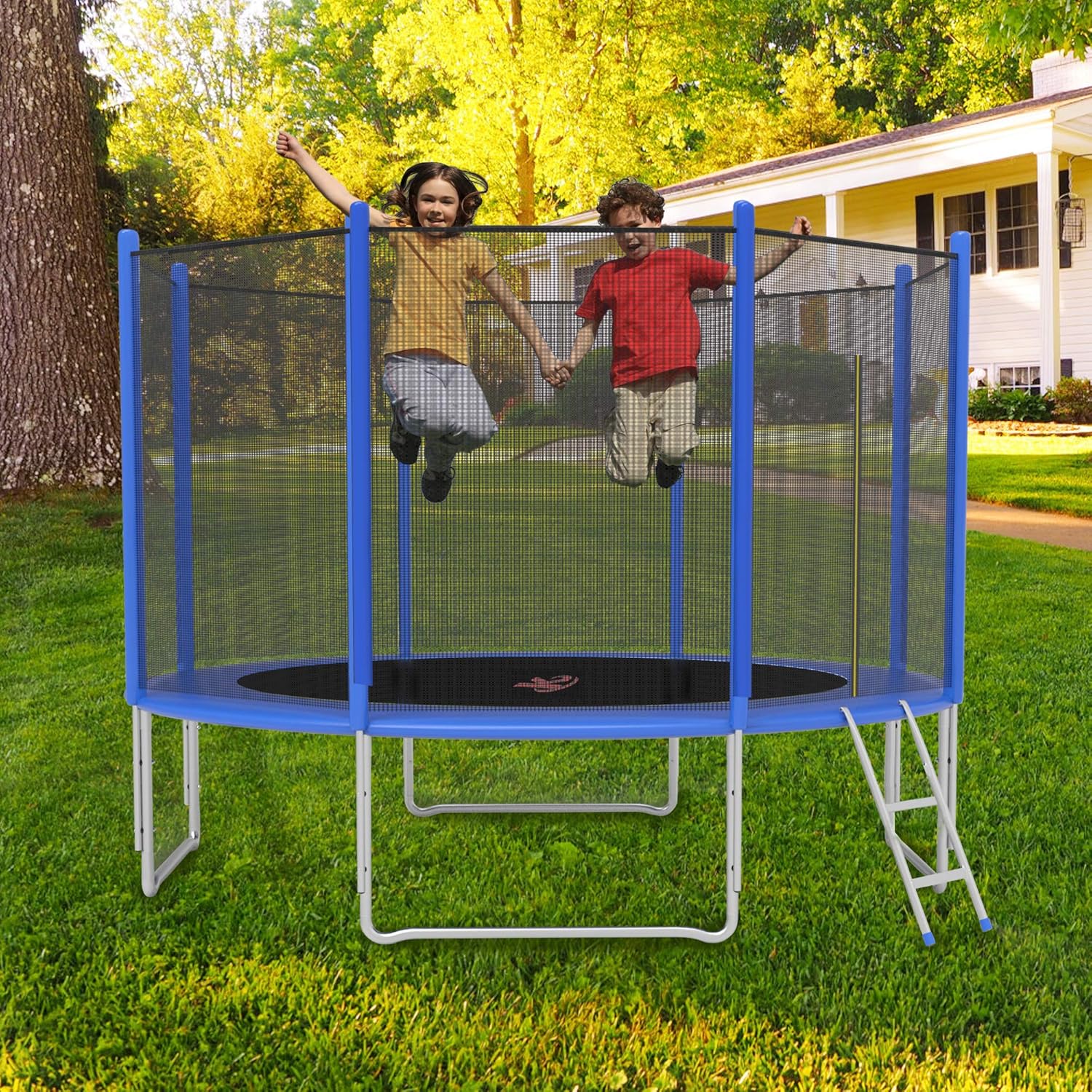 SMART TECH Trampoline for Kids and Adults - 10FT/12FT Recreational Trampoline with Ladder and Enclosure Net and Spring Cover - ASTM Approved - Outdoor Backyard Jump Family Fun