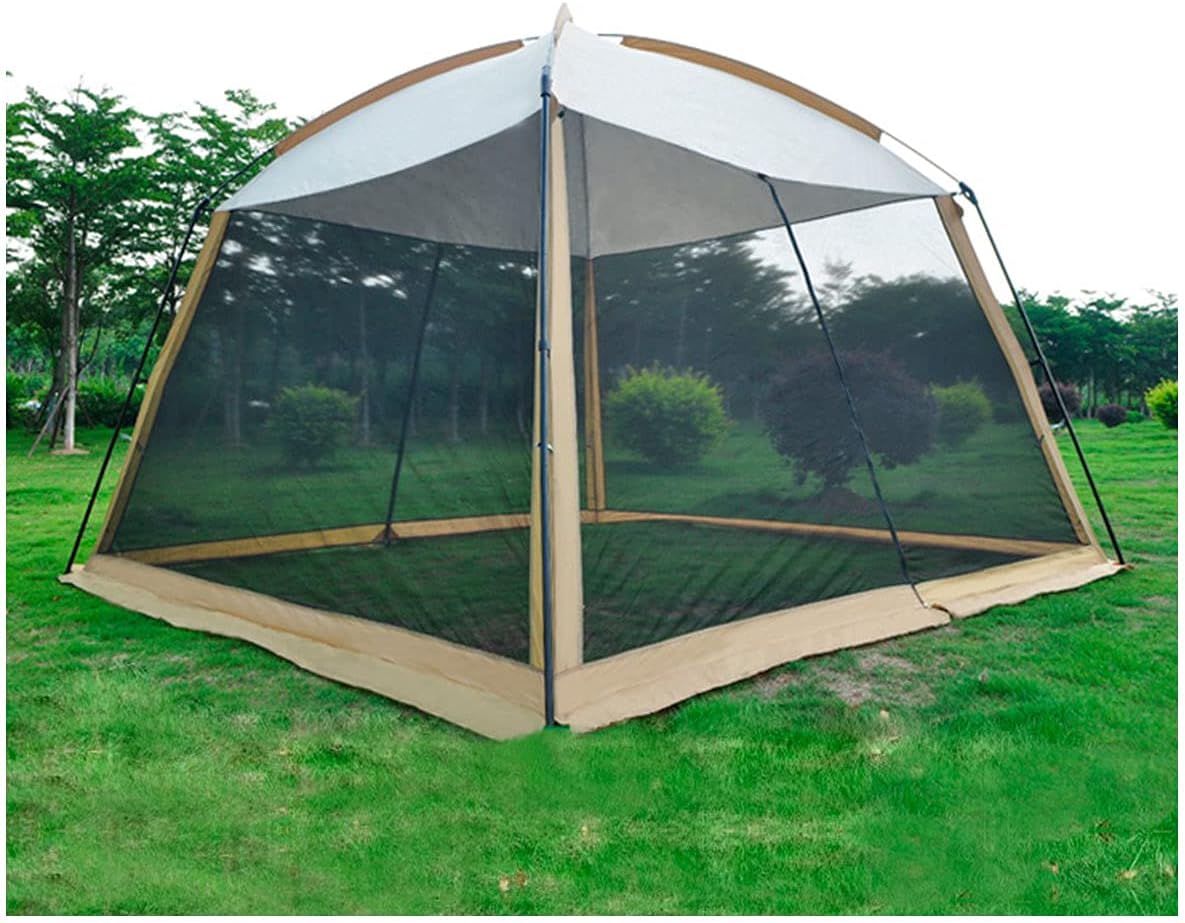 HLGQ Pop Up Gazebo, Event Shelter Party Tent, 10.8x10.8x7.87Ft, Rain Sun Protection, with Detachable Zipper Mosquito Netting, for Gardens Camping BBQ,Khaki,9.8/9.8/7.2Ft