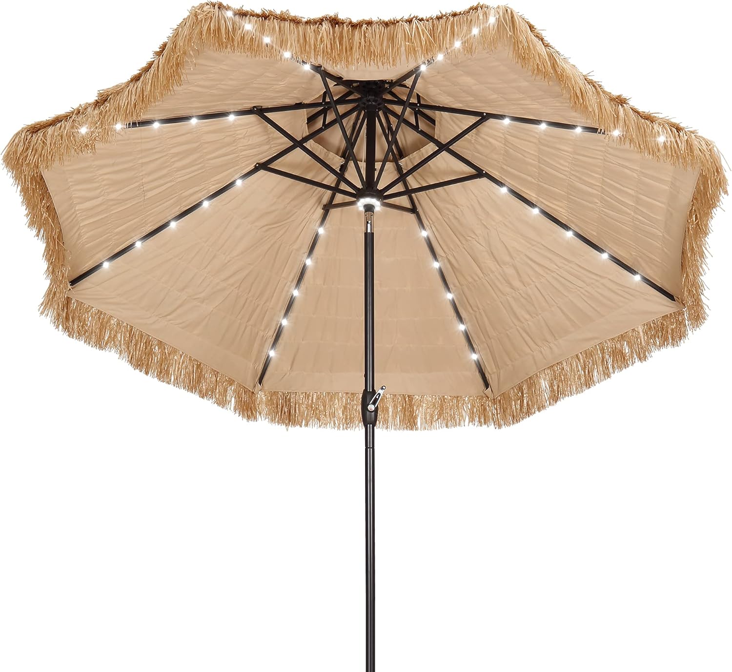 10FT 40 LED Hula Thatched Tiki Umbrella, GDY Hawaiian Style Beach Patio Umbrellas with Center Light for Patio Garden Beach Pool Backyard