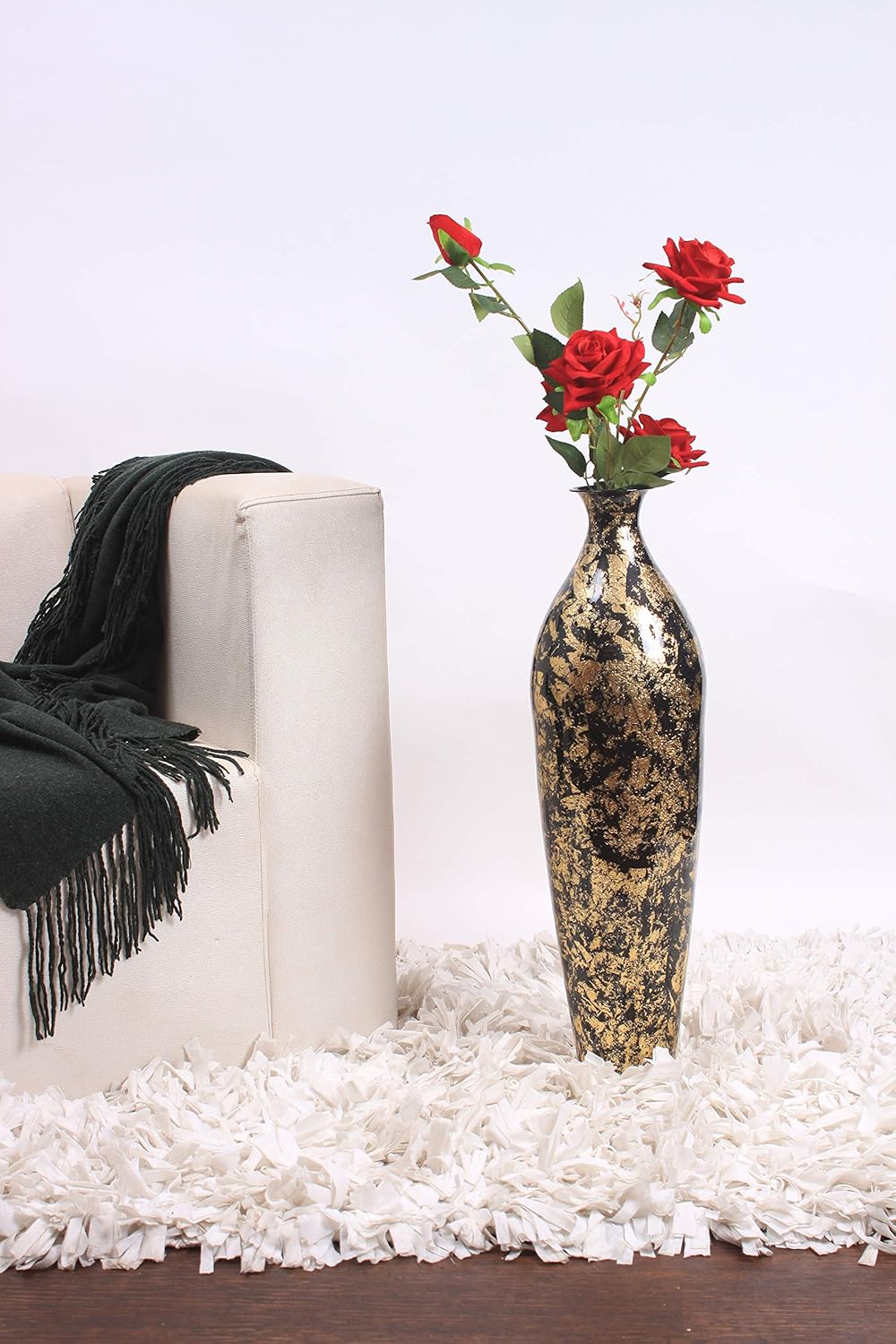 Alnico Decor Black Gold Finish Metallic Large Floor Vase - 26 inch