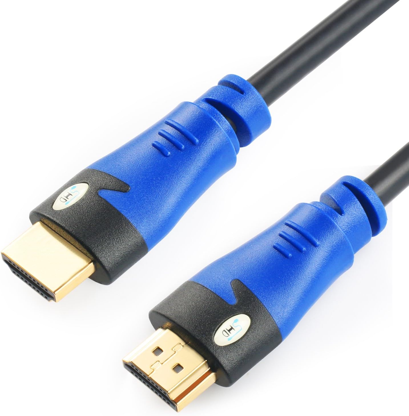 SHD HDMI Cable 100 Feet with Signal Booster 100' HDMI Cord 2.0V Support 4K 3D 1080P for in-Wall Installation CL3 Rated Black and Blue Color