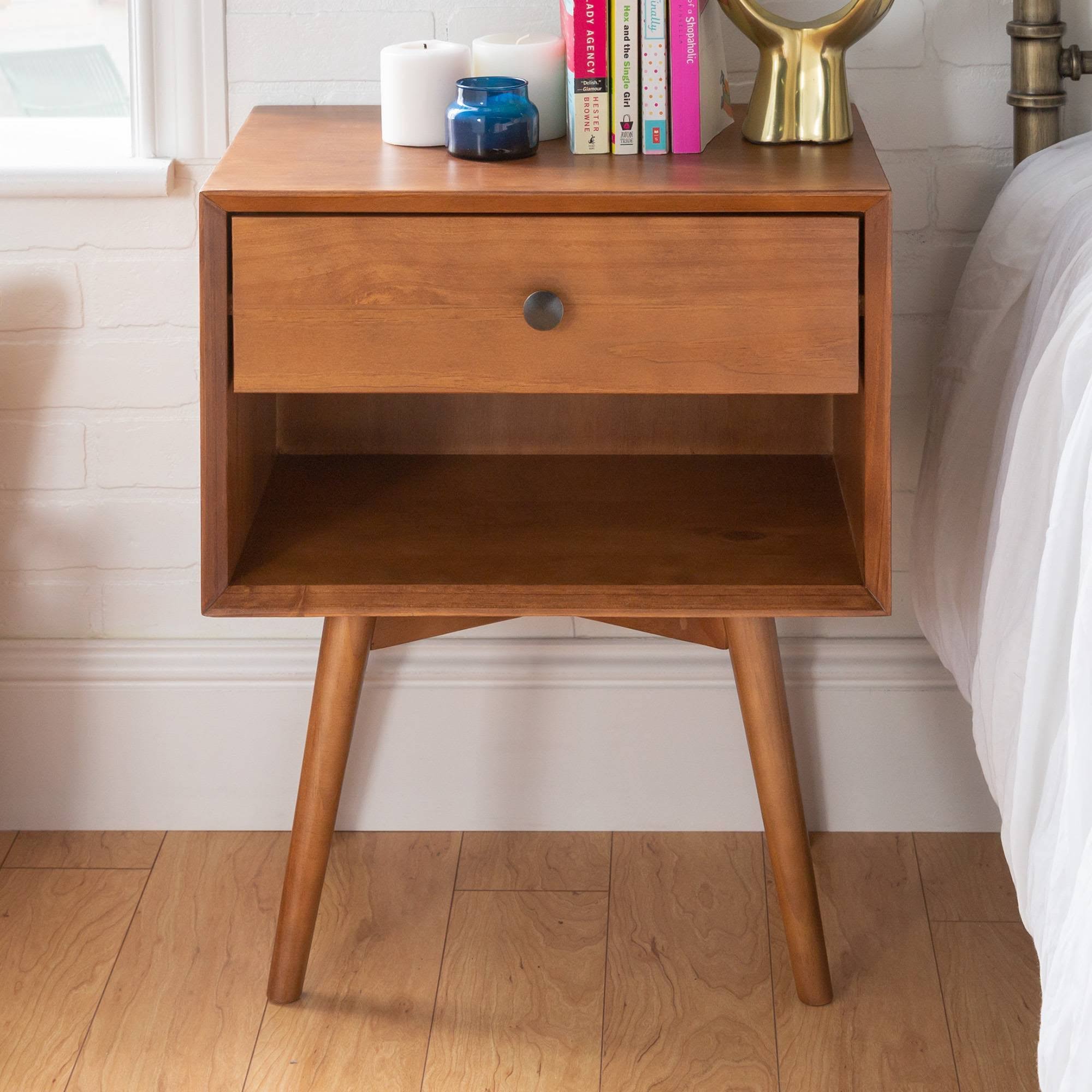Greenberg Mid-Century Modern Multi Storage Solid Wood Nightstand Caramel - Saracina Home