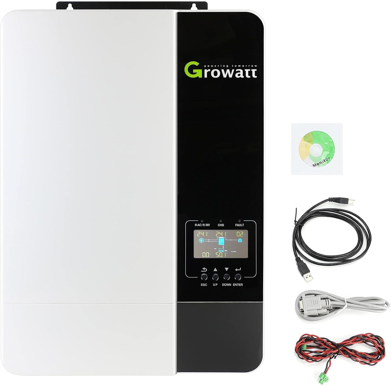 Growatt 5000W Solar Inverter with MPPT Charge Controller, Max PV Input 450V Output 220VAC, 5KW 48V Charger Inverter Solar/Utility Charge Battery, Bypass Mode Support, Can Work Without 48V Battery