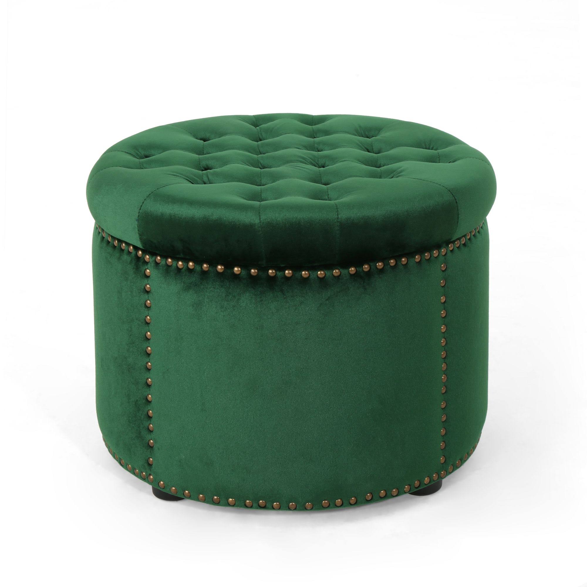22x22 Emerald Green and Black Contemporary Round Tufted Ottoman