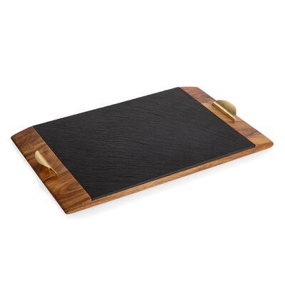 Covina - Acacia and Slate Serving Tray, (Acacia Wood u0026 Slate Black with Gold Accents) Loon Peak