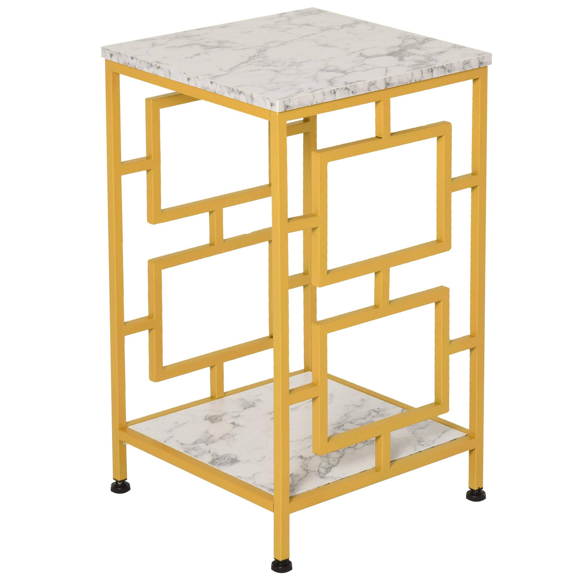 HOMCOM Modern Faux Marble Living Room Accent Side Table with Art-deco Style Design u0026 Strong Metal Frame Build, Whiteu0026Gol