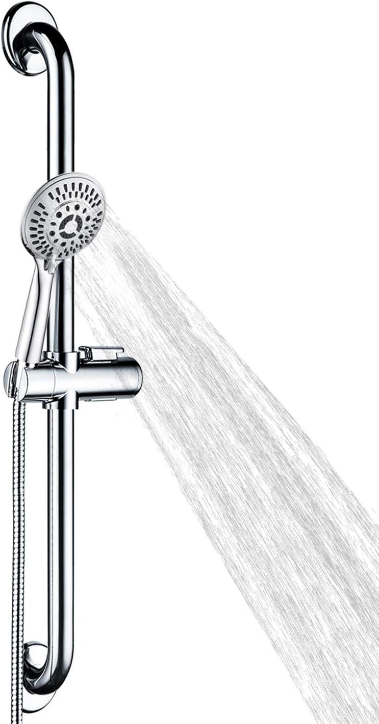 Stainless Steel Slide Bar Grab Rail Set Ada compliant Includes Handheld Shower Head and 5 Ft. Hose (brushed nickel) Pack of 2