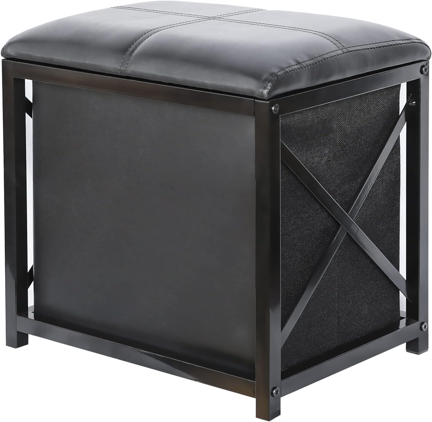 LUMAMU Folding Storage Ottoman, Removable Faux Leather Foot Rest Stool with Lid Cube Toy Box Chest for Living Room, Bedroom,Black 16.5&rsquo;&rsquo;L*11.8&rsquo;&rsquo;W*15.6&rsquo;&rsquo;H