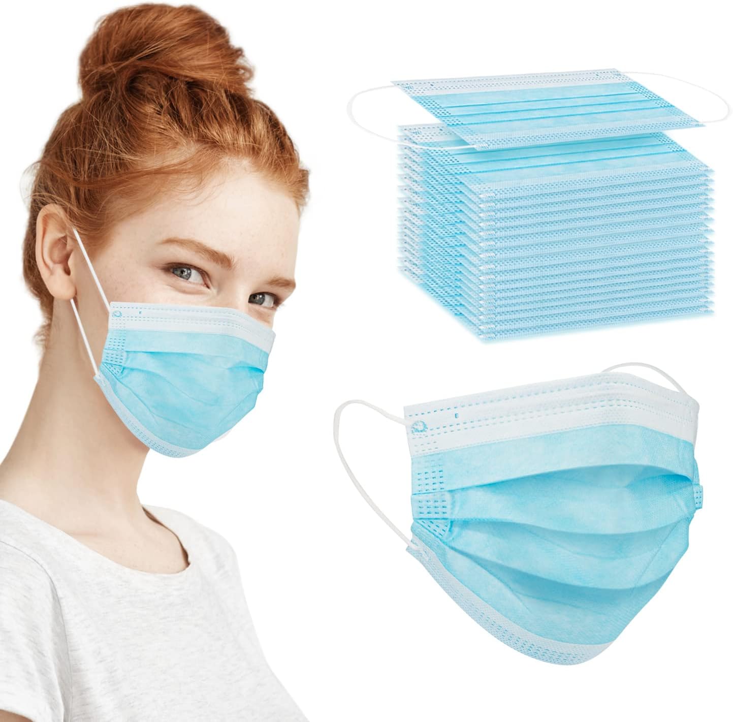 Disposable Face Masks/ 3Ply Safety Face Masks- 500PCS - 3 Layers Blue Protective Face Mask For Daily Use, Breathable Facemasks, Anti-Dust Disposable Mask with Earloop for Personal Care