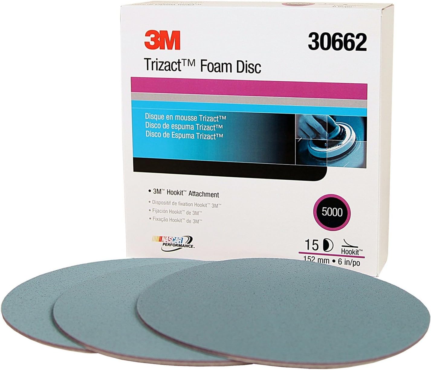 3M Trizact Hookit Foam Disc, 30662, 6 in, P5000, 15 discs per carton , Blue