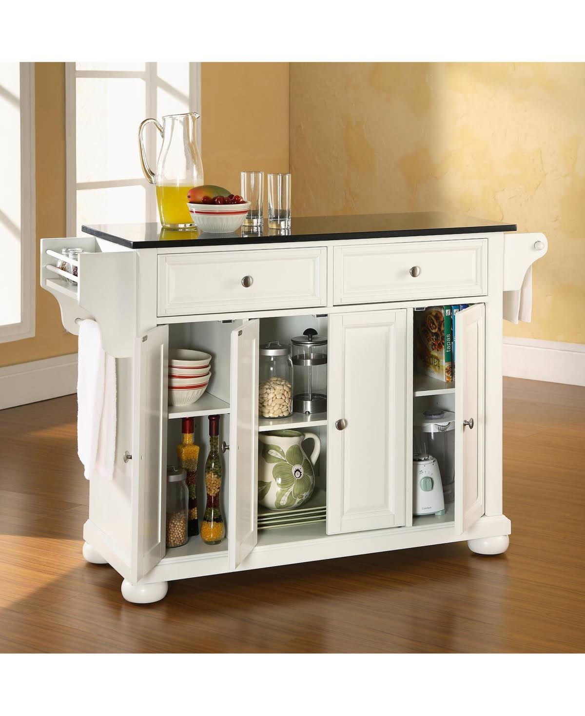 Crosley Alexandria Solid Black Granite Top Kitchen Island - White