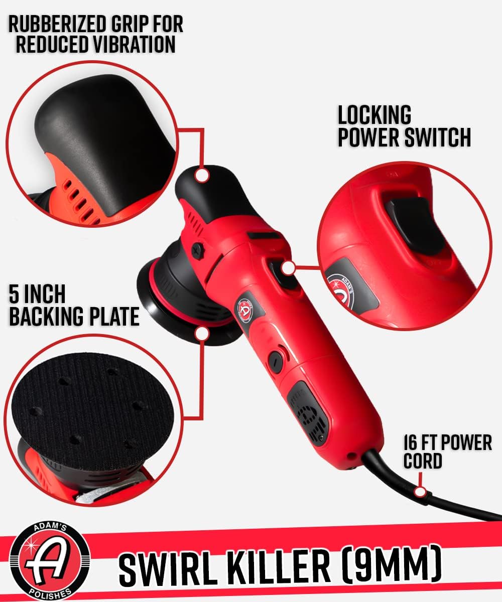 Adam's 9mm Dual Action Car Polisher (Polishing Kit) - Buffer Car Scratch Remover For Car Detailing | Includes Polish, Compound & Pads